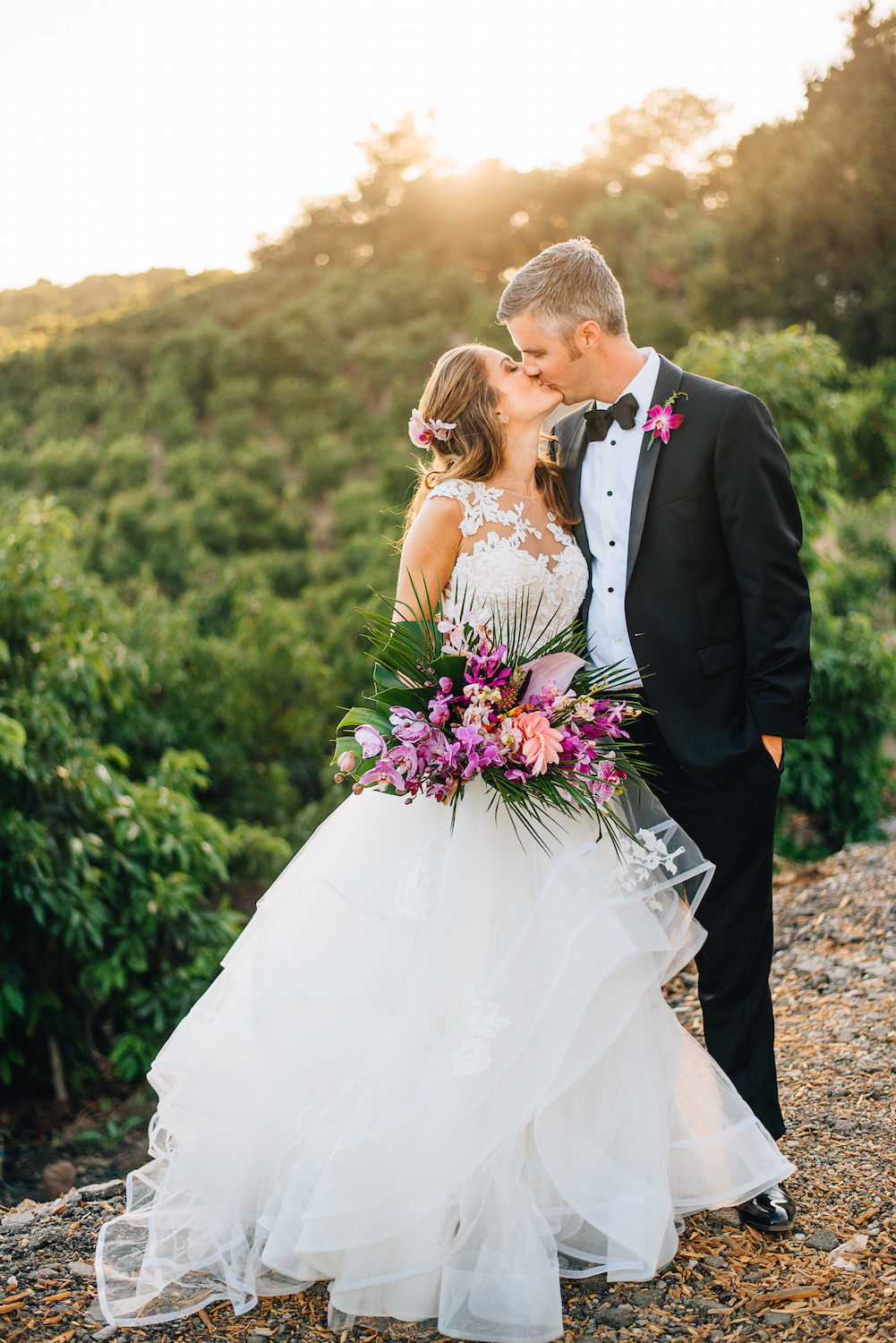 tropical theme wedding couple