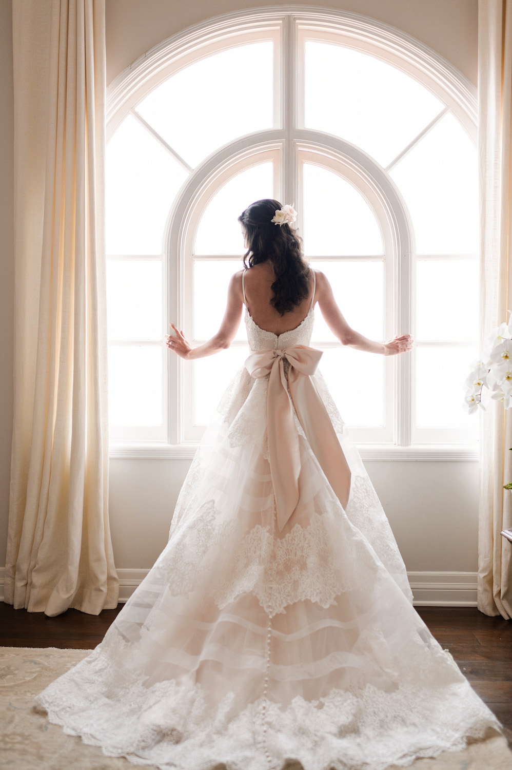 bride looking out window